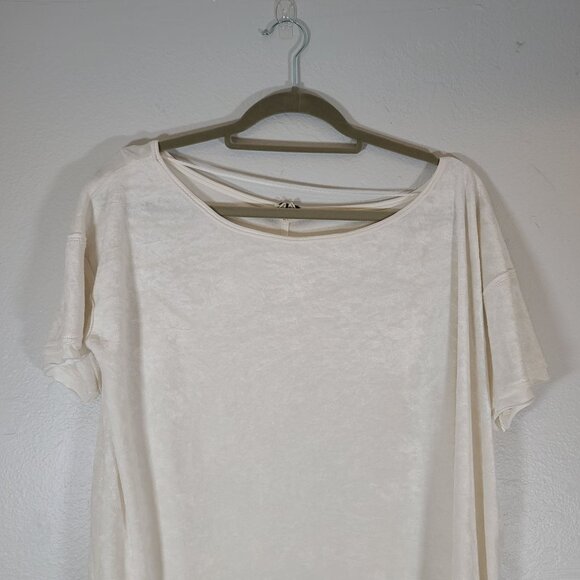 Free People Scoop Neck Slouchy Oversized Short Sleeve Velvet Doran Tee‎ Cream XS - Picture 3 of 7